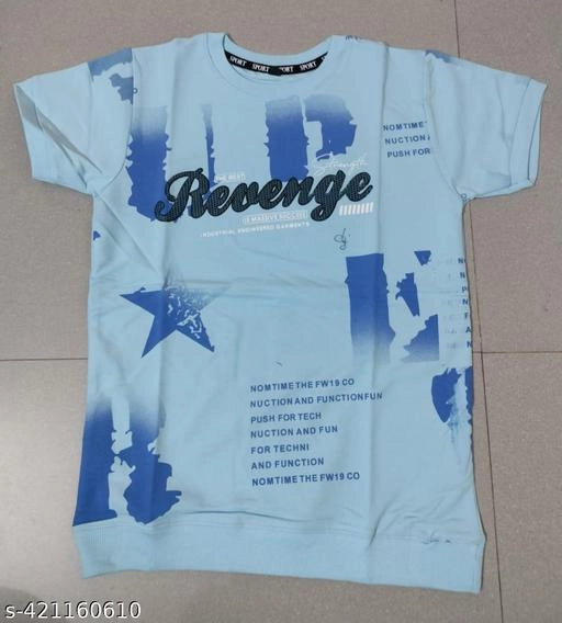 Cotton Blend Round Neck Printed T-Shirt for Boys (Sky Blue, 2-3 Years)